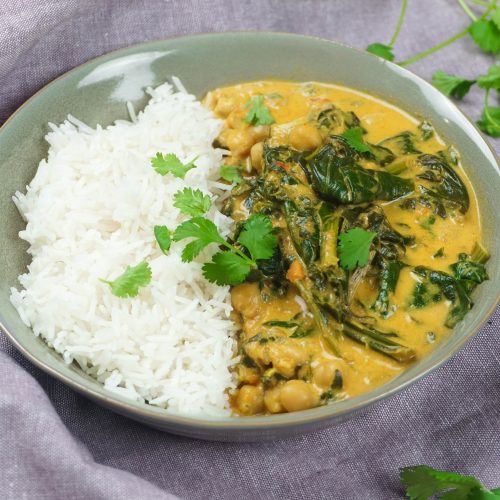 curry d'épinards et pois chiches et riz
