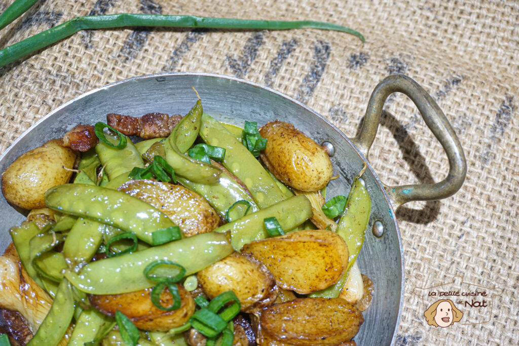 Poêlée de pois gourmands aux pommes de terre et lardons legumes poêlée de pois gourmands, pommes de terre et lardons