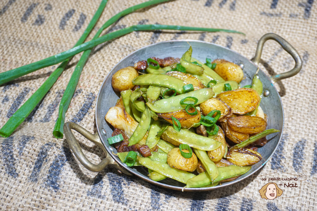 Poêlée de pois gourmands aux pommes de terre et lardons legumes poêlée de pois gourmands, pommes de terre et lardons