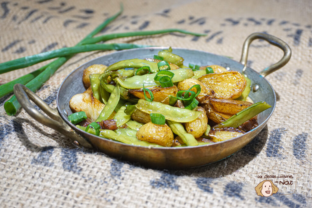 Poêlée de pois gourmands aux pommes de terre et lardons legumes poêlée de pois gourmands, pommes de terre et lardons