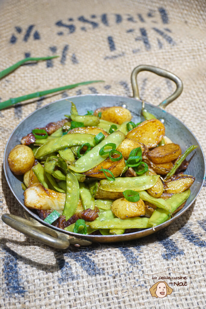 Poêlée de pois gourmands aux pommes de terre et lardons legumes poêlée de pois gourmands, pommes de terre et lardons